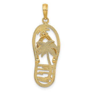 14k Yellow Gold Palm Tree Flip and Flop Pendant