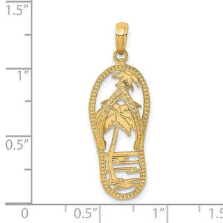 14k Yellow Gold Palm Tree Flip and Flop Pendant