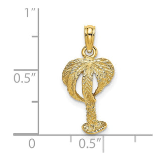 14k Yellow Gold 2-D Textured Palm Tree Pendant