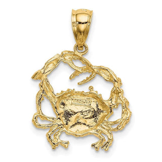 14k Yellow Gold 2-D Textured Crab Pendant K7627