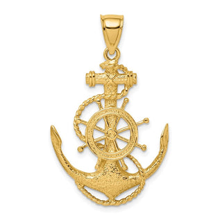14k Yellow Gold 2-D Anchor and Wheel Pendant