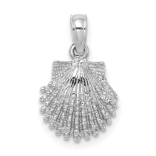 14k White Gold Beaded Scallop Shell Pendant