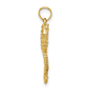 14k Yellow Gold 3-D Textured Seahorse w/Thin Tail Pendant