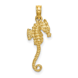 14k Yellow Gold 3-D Textured Seahorse w/Thin Tail Pendant