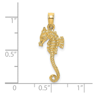 14k Yellow Gold 3-D Textured Seahorse w/Thin Tail Pendant