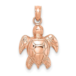 14k Rose Gold 2-D Textured Sea Turtle Pendant
