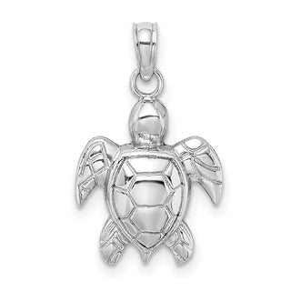 14k White Gold 2-D Textured Sea Turtle Pendant