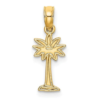 14k Yellow Gold 2-D Textured Mini Palmetto Palm Tree Pendant