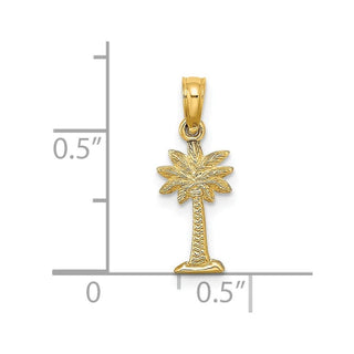 14k Yellow Gold 2-D Textured Mini Palmetto Palm Tree Pendant