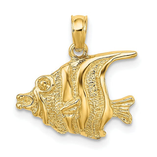 14k Yellow Gold Polished and Engraved Fish Pendant K7669