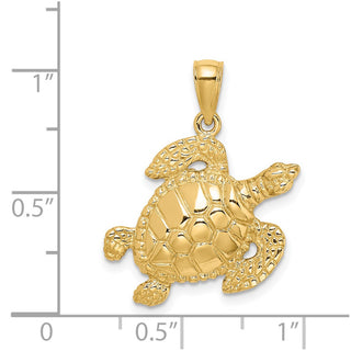 14k Yellow Gold Textured Sea Turtle Pendant K7682