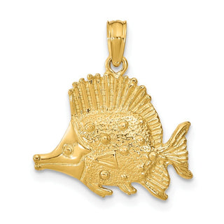 14k Yellow Gold Polished and Engraved Fish Pendant K7684