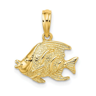 14k Yellow Gold Polished and Textured Fish Pendant K7685