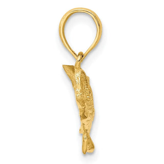 14k Yellow Gold 2-D Bass Fish w/Tail Up Pendant