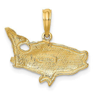 14k Yellow Gold 2-D Bass Fish w/Tail Up Pendant