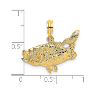 14k Yellow Gold 2-D Bass Fish w/Tail Up Pendant