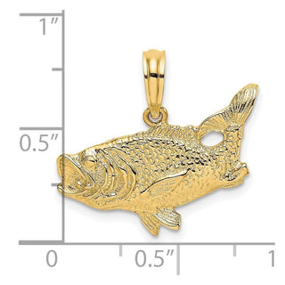 14k Yellow Gold 2-D Bass Fish w/Tail Up Pendant