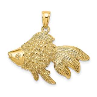 14k Yellow Gold Polished and Textured Goldfish Pendant