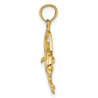 14k Yellow Gold Polished Dolphin Jumping Through Hoop Pendant K7706