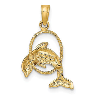 14k Yellow Gold Polished Dolphin Jumping Through Hoop Pendant K7706