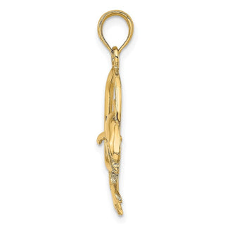 14k Yellow Gold Polished Dolphin Jumping Through Hoop Pendant K7708