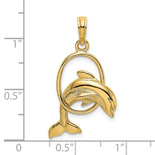 14k Yellow Gold Polished Dolphin Jumping Through Hoop Pendant K7708