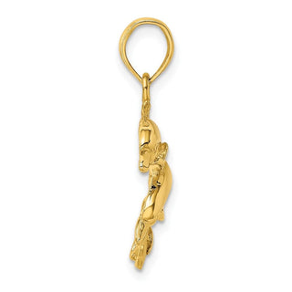 14k Yellow Gold 2-D Polished and Engraved Double Dolphins Pendant