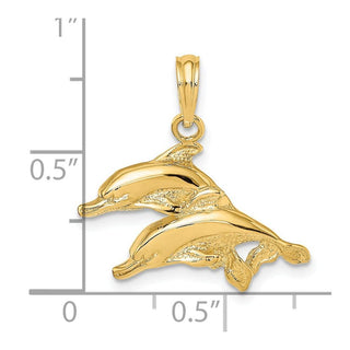 14k Yellow Gold 2-D Polished and Engraved Dolphins Pendant