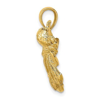 14k Yellow Gold Polished and Textured Dolphin and Octopus Pendant