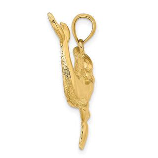 14k Yellow Gold Polished Two Dolphins Together Pendant