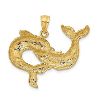 14k Yellow Gold Polished Two Dolphins Together Pendant
