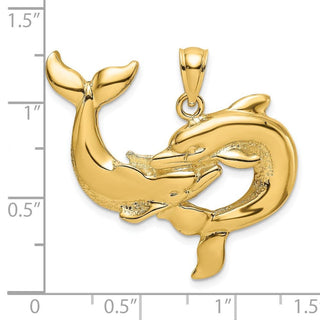 14k Yellow Gold Polished Two Dolphins Together Pendant