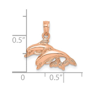14k Rose Gold and Polished Double Dolphins Jumping Left Pendant
