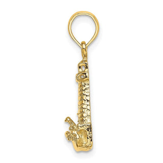 14k Yellow Gold 2-D Lighthouse w/ Waves and Buildings Pendant