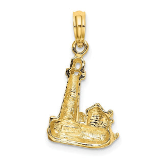 14k Yellow Gold 2-D Lighthouse w/ Waves and Buildings Pendant