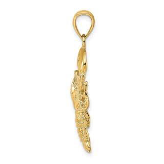 14k Yellow Gold 2-D Textured Maine Lobster Pendant