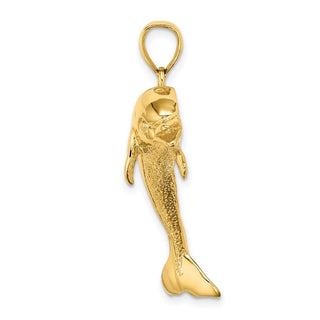 14k Yellow Gold 2-D Polished Dolphin Jumping Pendant K7738