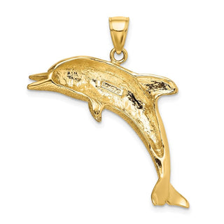 14k Yellow Gold 2-D Polished Dolphin Jumping Pendant K7738
