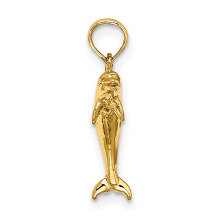 14k Yellow Gold 3-D Polished and Textured Mini Dolphins Jumping Pendant
