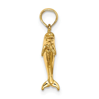 14k Yellow Gold 3-D Polished and Textured Mini Dolphins Jumping Pendant