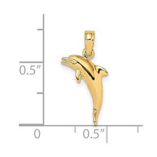 14k Yellow Gold 3-D Polished and Textured Mini Dolphins Jumping Pendant