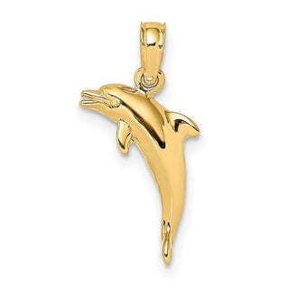 14k Yellow Gold 3-D Polished and Textured Mini Dolphins Jumping Pendant