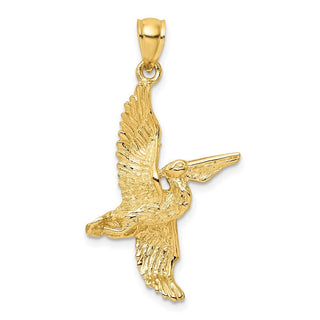 14k Yellow Gold 3-D Pelican Flying Pendant K7741