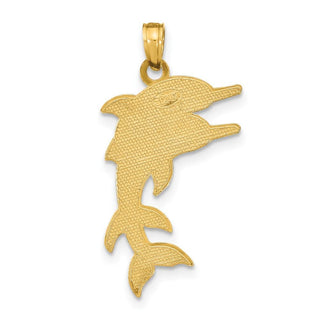 14k Yellow Gold 2-D Two Jumping Dolphins Pendant