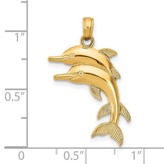 14k Yellow Gold 2-D Two Jumping Dolphins Pendant