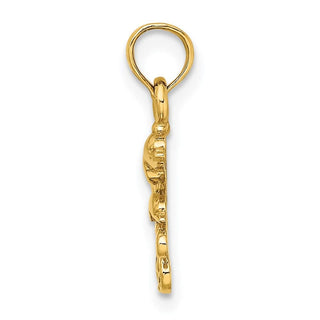 14k Yellow Gold Textured Mini Double Dolphins and Waves Pendant