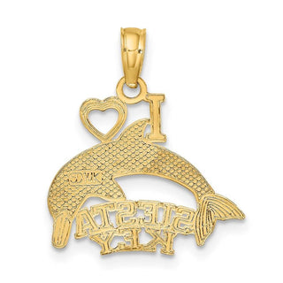 14k Yellow Gold I HEART SIESTA KEY w/ Dolphin Pendant