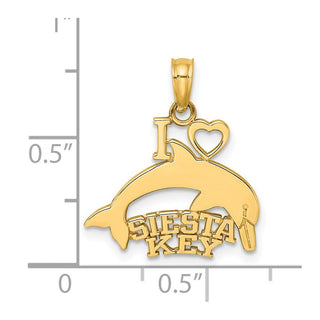 14k Yellow Gold I HEART SIESTA KEY w/ Dolphin Pendant