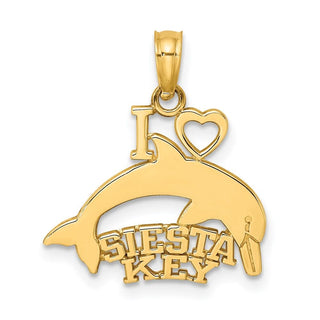 14k Yellow Gold I HEART SIESTA KEY w/ Dolphin Pendant