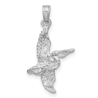 14k White Gold 3-D Pelican Flying Pendant